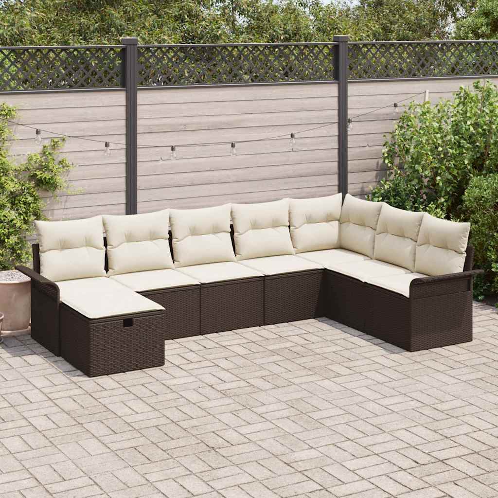 Garten-Sofa-Set 8 pcs Braun und Creme 297,5 x 187,5 x 85 cm